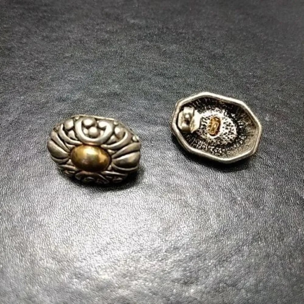 Multi Tone Oval Earrings Gold Tone Silver Tone Vintage - Picture 2 of 3